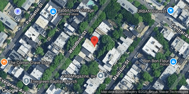 Aerial map of 130 WOODBINE STREET, Brooklyn