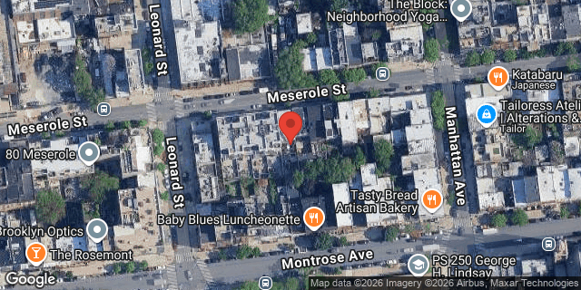 Aerial map of 98 MESEROLE STREET, Brooklyn