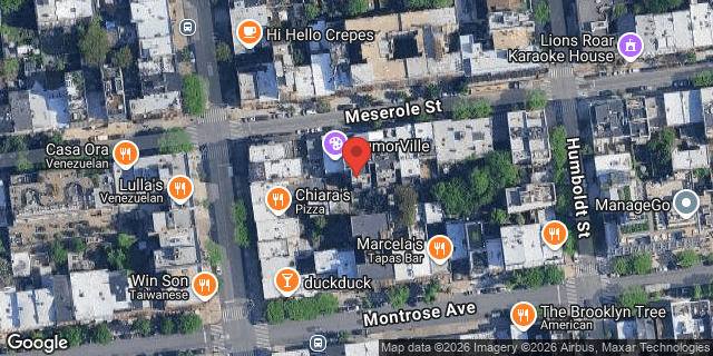 Aerial map of 168 MESEROLE STREET, Brooklyn