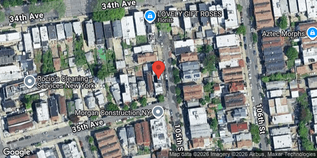 Aerial map of 34-22 105 STREET, Queens