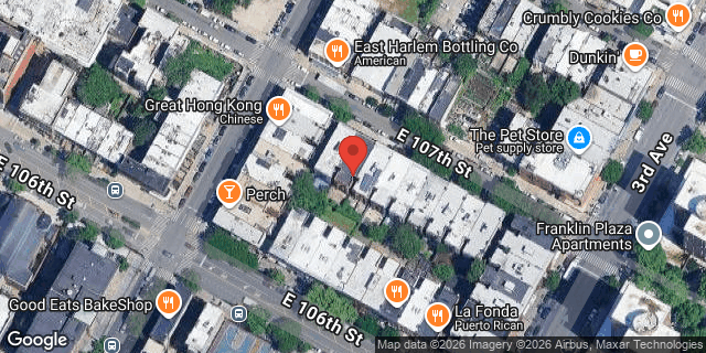 Aerial map of 158 EAST 107 STREET, Manhattan