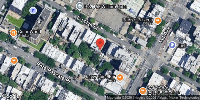 Aerial map of 336 EAST 117 STREET, Manhattan