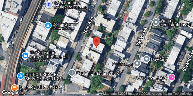 Aerial map of 1290 HOE AVENUE, Bronx