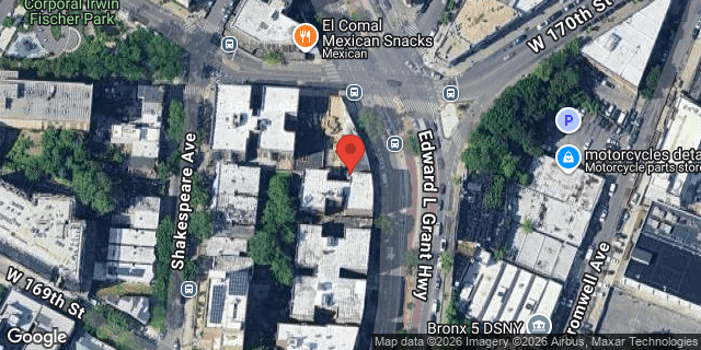 Aerial map of 1343 EDWARD L GRANT HWY, Bronx
